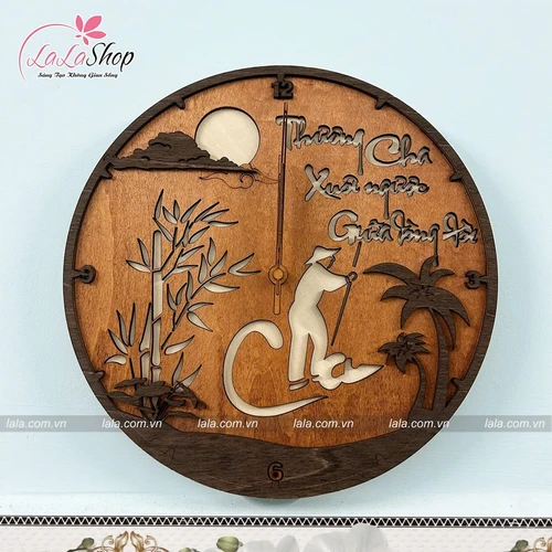 Đồng Hồ Gỗ 3D Nhớ Mẹ Thương Cha