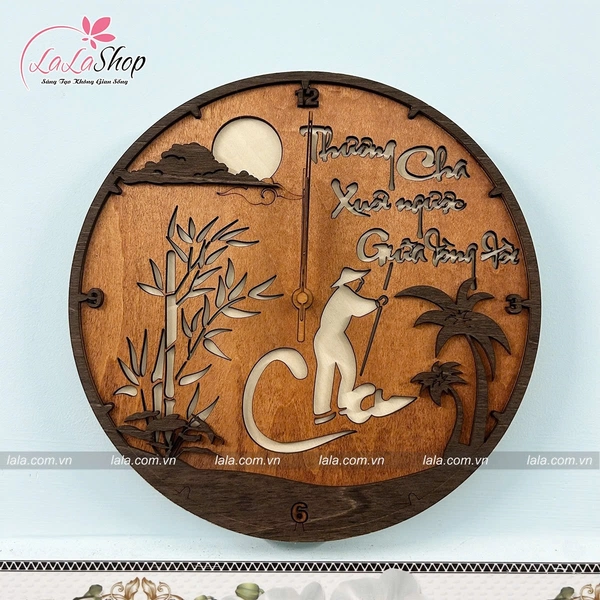 Đồng Hồ Gỗ 3D Nhớ Mẹ Thương Cha