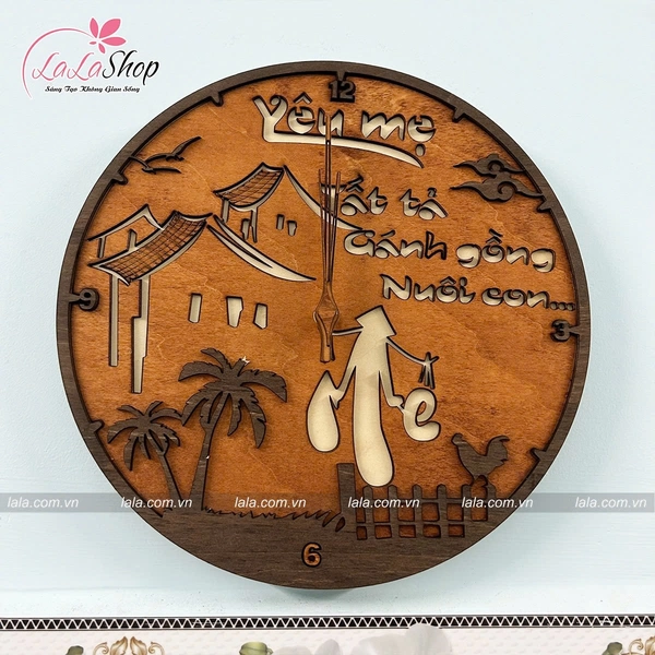 Đồng Hồ Gỗ 3D Nhớ Mẹ Thương Cha