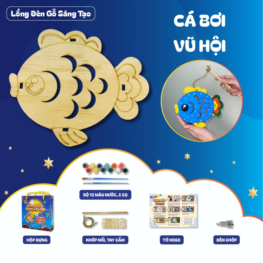 Lồng Đèn Trung Thu Bằng Gỗ Cá Bơi Vũ Hội