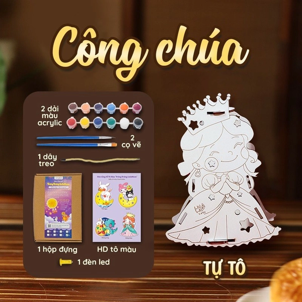 Lồng Đèn Trung Thu Bằng Gỗ Công Chúa Tóc Đỏ Xinh Xắn