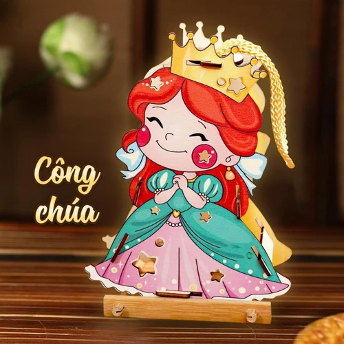 Lồng Đèn Trung Thu Bằng Gỗ Công Chúa Tóc Đỏ Xinh Xắn
