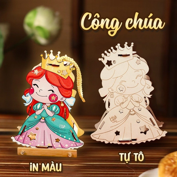 Lồng Đèn Trung Thu Bằng Gỗ Công Chúa Tóc Đỏ Xinh Xắn