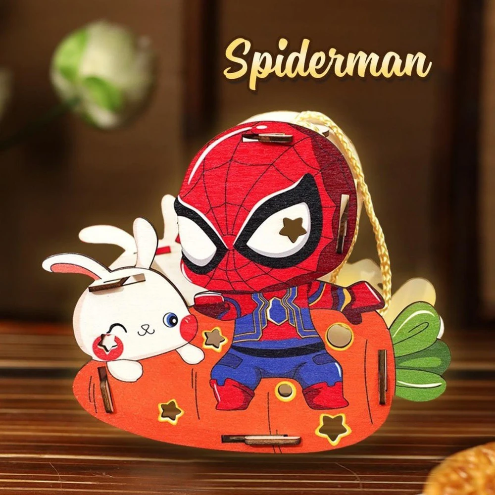 Lồng Đèn Trung Thu Bằng Gỗ Người Nhện Và Thỏ Ngọc Dễ Thương