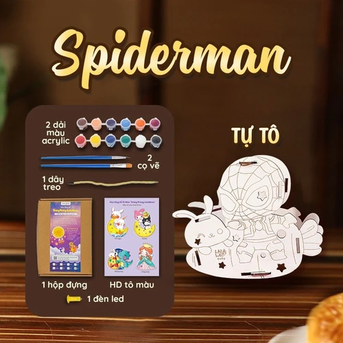 Lồng Đèn Trung Thu Bằng Gỗ Người Nhện Và Thỏ Ngọc Dễ Thương