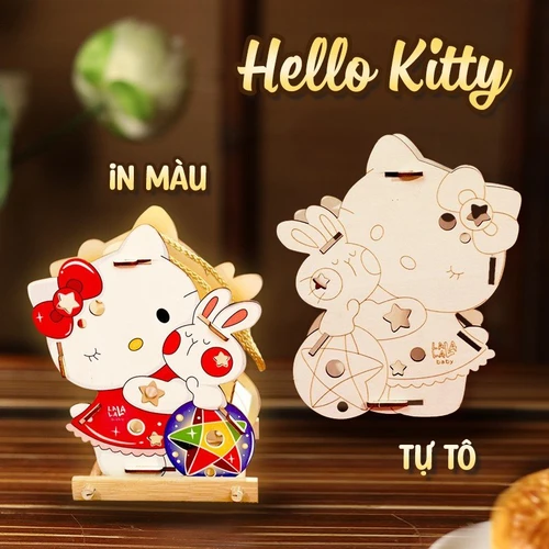 Lồng Đèn Trung Thu Bằng Gỗ Mèo Kitty Và Thỏ Ngọc Rước Đèn Đón Trăng