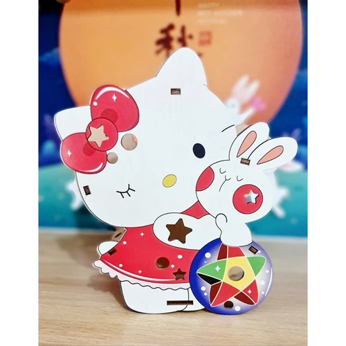 Lồng Đèn Trung Thu Bằng Gỗ Mèo Kitty Và Thỏ Ngọc Rước Đèn Đón Trăng