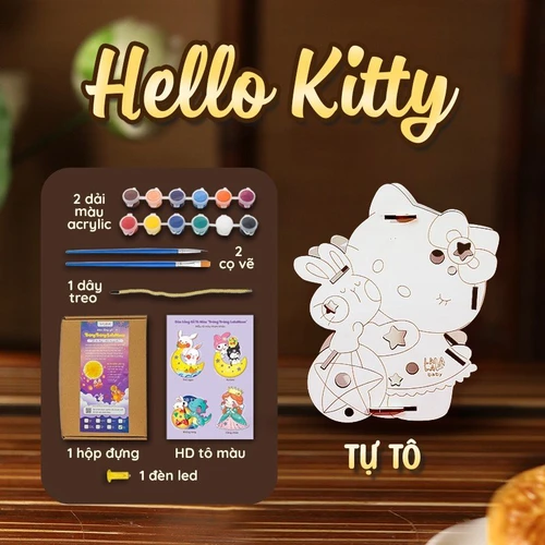 Lồng Đèn Trung Thu Bằng Gỗ Mèo Kitty Và Thỏ Ngọc Rước Đèn Đón Trăng