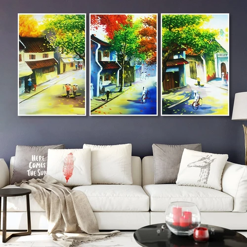 Tranh treo tường phong cách sơn dầu phong cảnh phố cổ