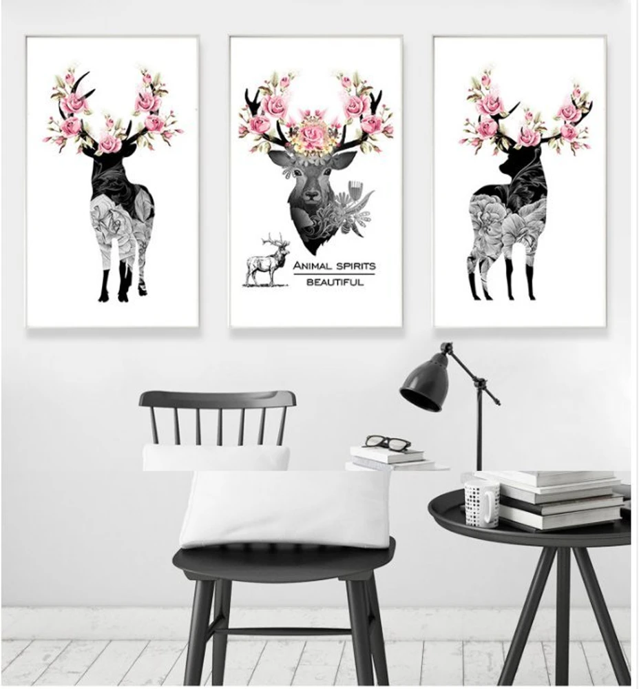 Tranh treo tường nghệ thuật hươu và hoa hồng
