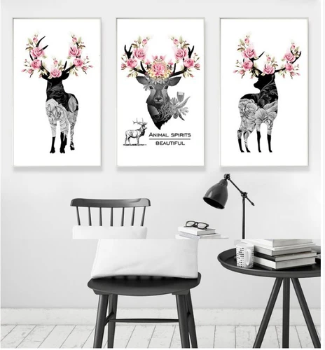 Tranh treo tường nghệ thuật hươu và hoa hồng