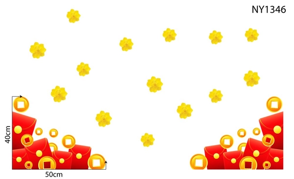 Decal Trang Trí Tết Góc Bao Lì Xì Đỏ Và Đồng Tiền Vàng Tài Lộc