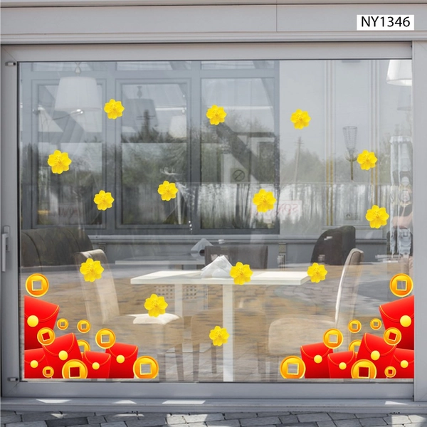 Decal Trang Trí Tết Góc Bao Lì Xì Đỏ Và Đồng Tiền Vàng Tài Lộc