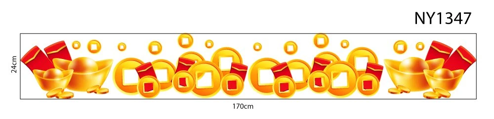Decal Trang Trí Tết Chân Tường Bao Lì Xì Đỏ Và Đồng Tiền Vàng Phát Tài