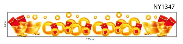 Decal Trang Trí Tết Chân Tường Bao Lì Xì Đỏ Và Đồng Tiền Vàng Phát Tài