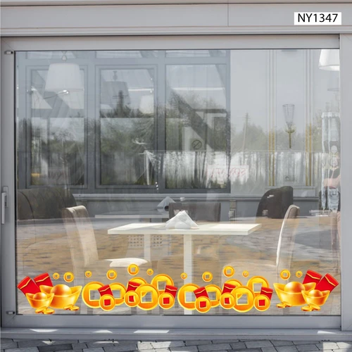 Decal Trang Trí Tết Chân Tường Bao Lì Xì Đỏ Và Đồng Tiền Vàng Phát Tài