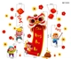 Decal trang trí tết các bé múa lân vui xuân chúc mừng năm mới