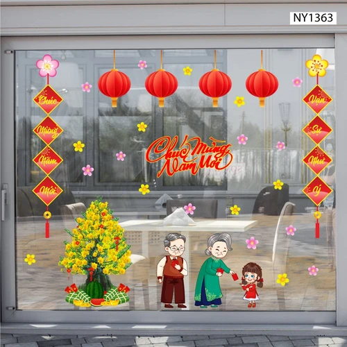 Combo decal trang trí tết Bé Vui Xuân Chúc Tết Ông Bà