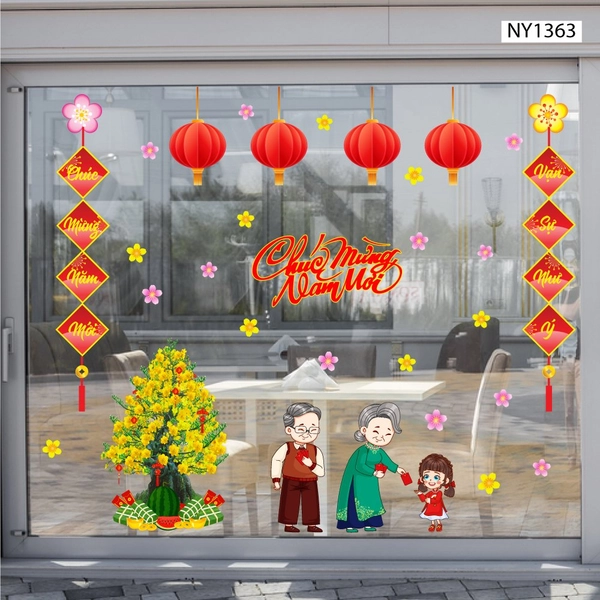 Combo decal trang trí tết Bé Vui Xuân Chúc Tết Ông Bà