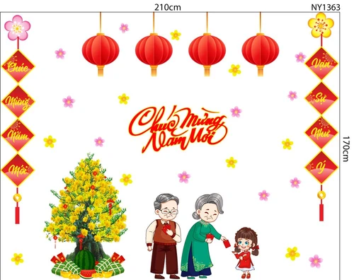 Combo decal trang trí tết Bé Vui Xuân Chúc Tết Ông Bà