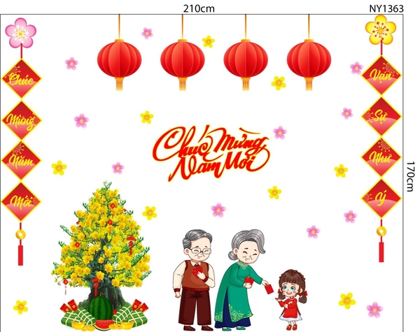Combo decal trang trí tết Bé Vui Xuân Chúc Tết Ông Bà