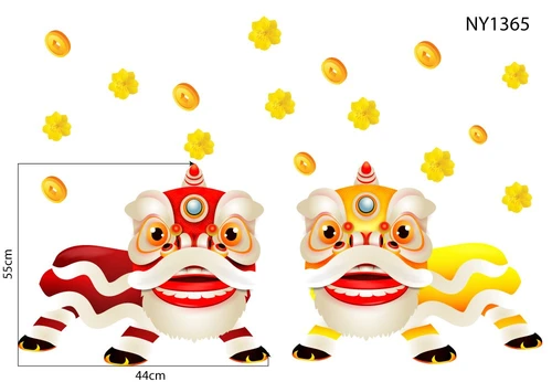 Decal trang trí tết Đôi Lân Tài Lộc Mừng Xuân Giáp Thìn 2024