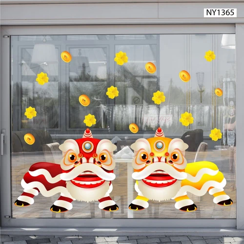 Decal trang trí tết Đôi Lân Tài Lộc Mừng Xuân Giáp Thìn 2024
