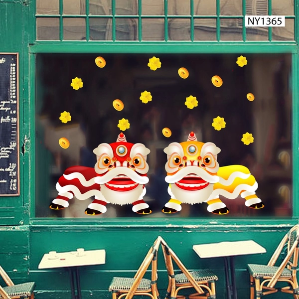 Decal trang trí tết Đôi Lân Tài Lộc Mừng Xuân