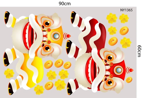 Decal trang trí tết Đôi Lân Tài Lộc Mừng Xuân Giáp Thìn 2024