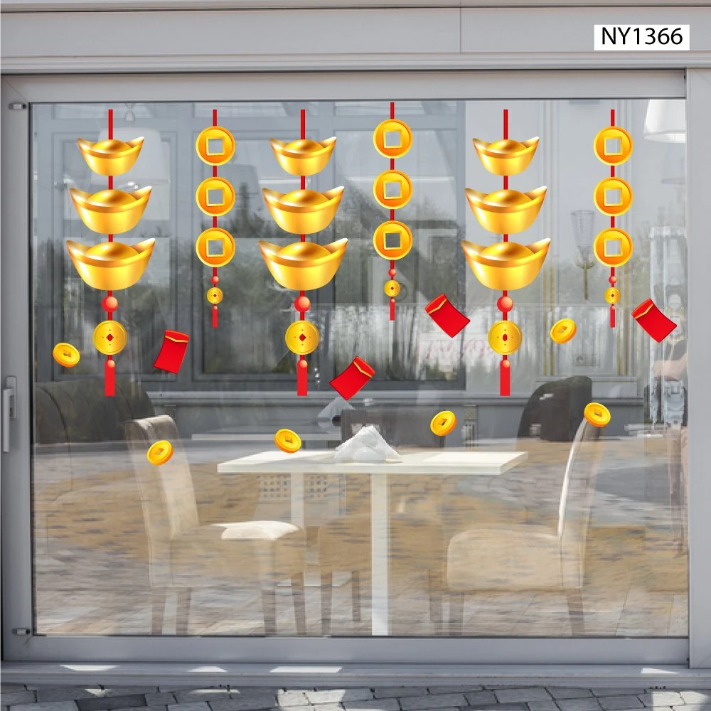 Decal trang trí tết dây treo thỏi vàng và lì xì đỏ tài lộc