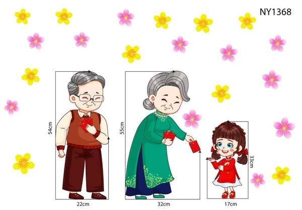 Decal Trang Trí Tết Ông Bà Mừng Tuổi Các Cháu Ngày Xuân