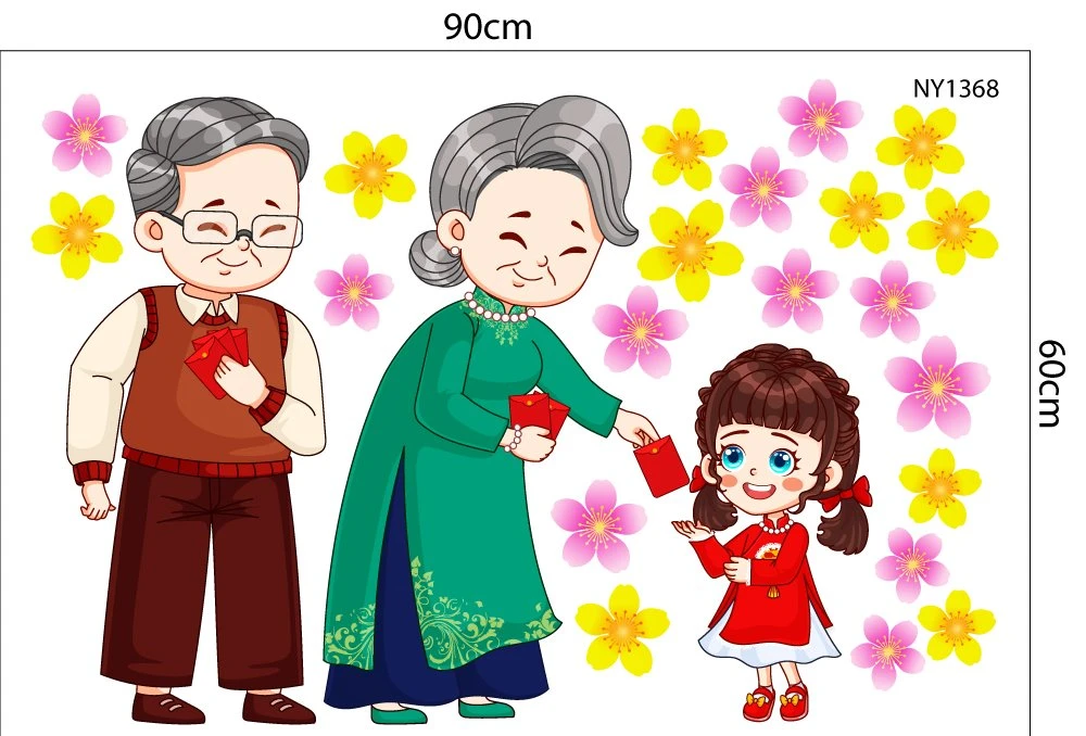 Decal Trang Trí Tết Ông Bà Mừng Tuổi Các Cháu Xuân Giáp Thìn 2024