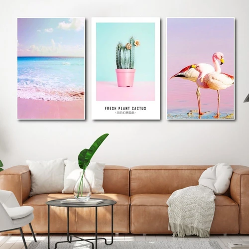 Tranh treo tường hồng hạc và xương rồng (KE-017)