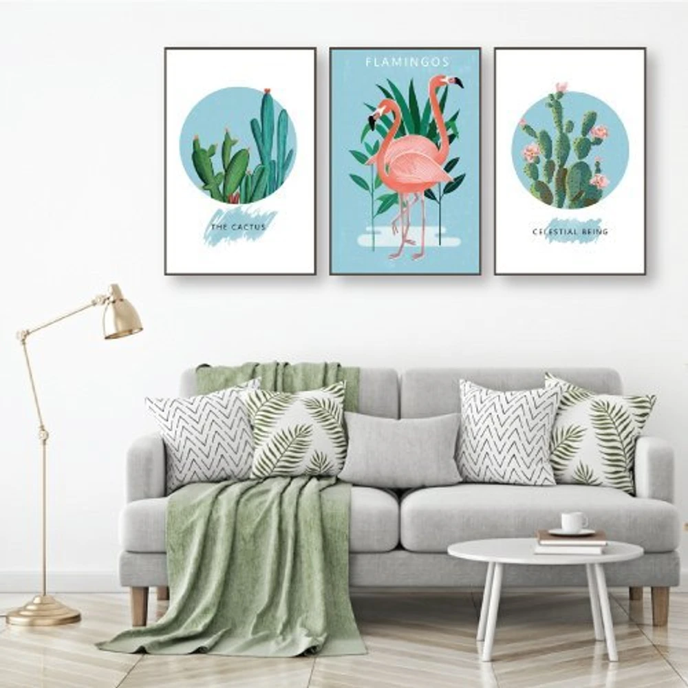 Tranh treo tường hồng hạc và xương rồng (KE-017)