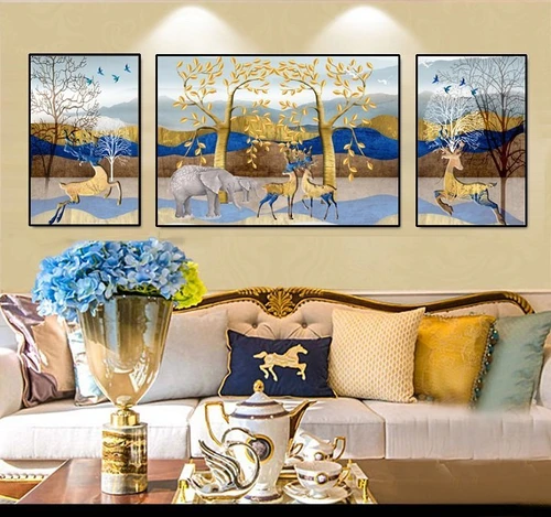 Tranh treo tường hươu cách điệu và voi (A-148)