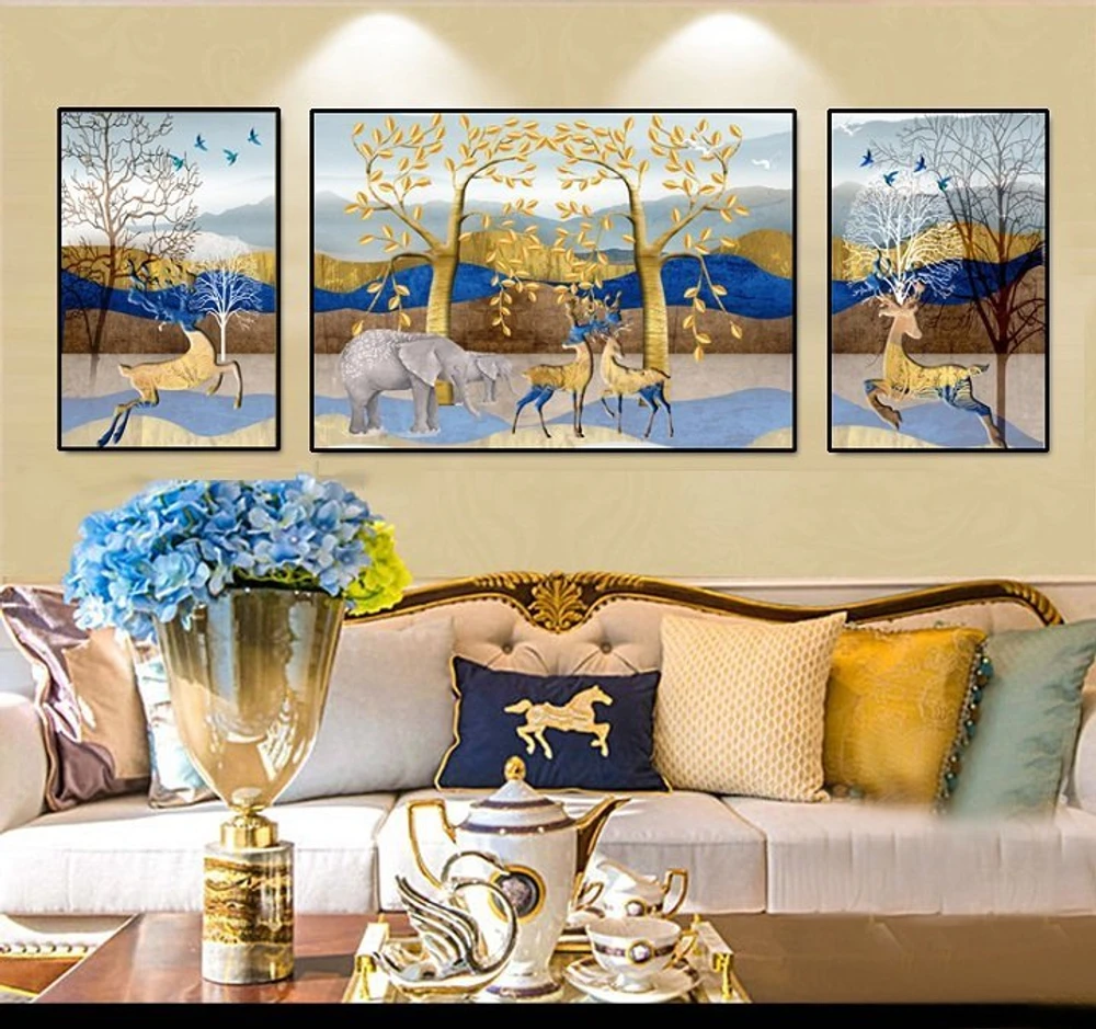 Tranh treo tường hươu cách điệu và voi (A-148)