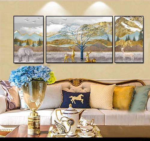 Tranh treo tường hươu cách điệu và voi (A-148)