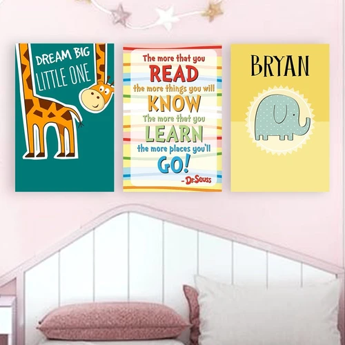 Tranh treo tường hươu cao cổ và voi xanh