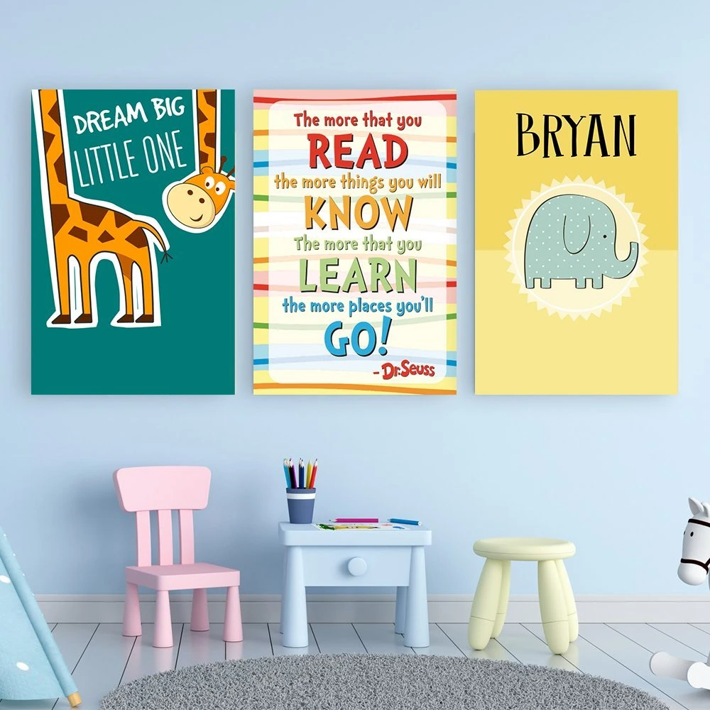 Tranh treo tường hươu cao cổ và voi xanh