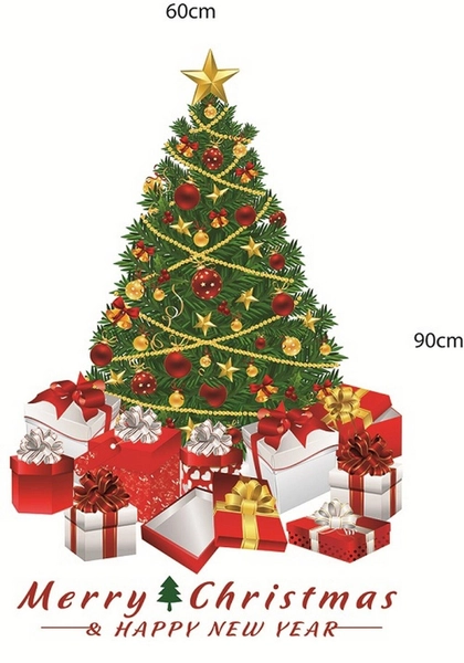 Decal dán tường Cây thông noel xanh (nền trắng đục)