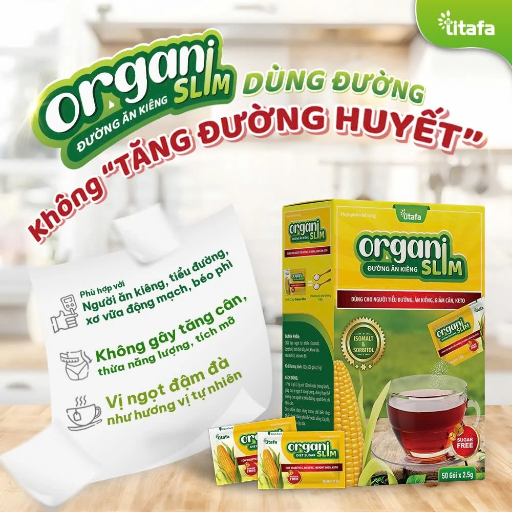 Đường ăn kiêng ORGANI SLIM (Hộp 50 gói) - Hỗ trợ cho người tiểu đường và người ăn kiêng