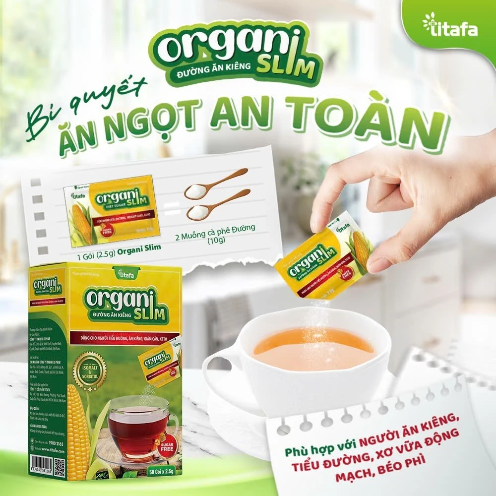 Đường ăn kiêng ORGANI SLIM (Hộp 50 gói) - Hỗ trợ cho người tiểu đường và người ăn kiêng