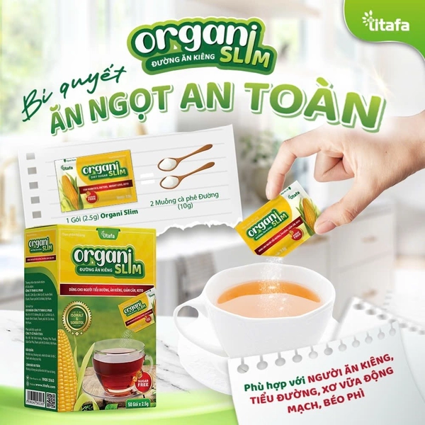 Đường ăn kiêng ORGANI SLIM (Hộp 50 gói) - Hỗ trợ cho người tiểu đường và người ăn kiêng