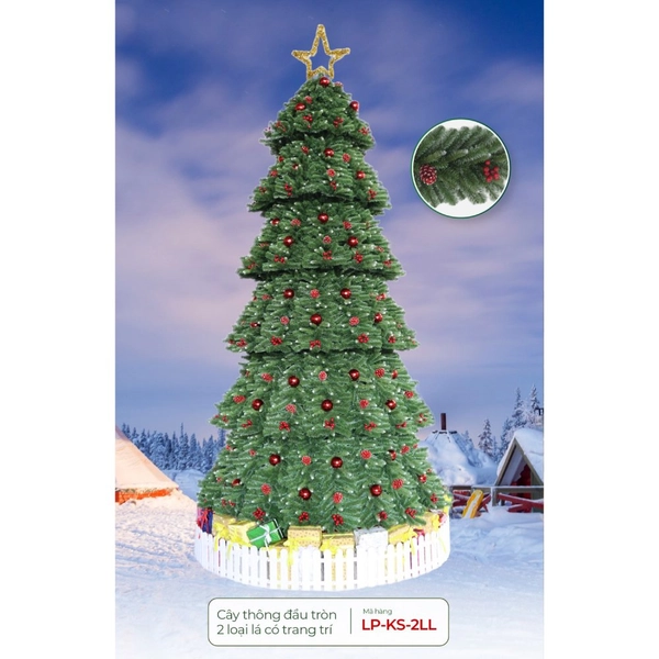 Cây Thông Đầu Tròn 2 Loại Lá Có Trang Trí
