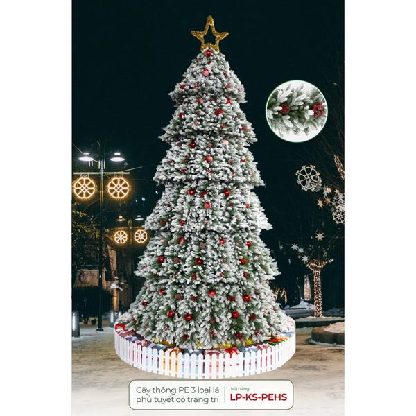 Cây Thông PE 3 Loại Lá Phủ Tuyết Có Trang Tri