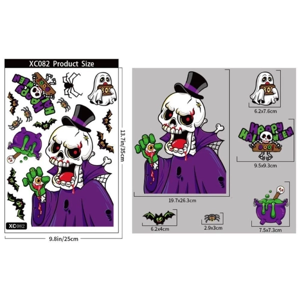 Decal 2 Mặt Trang Trí Halloween Chuyên Dán Kính Ma Cà Rồng Xương Người
