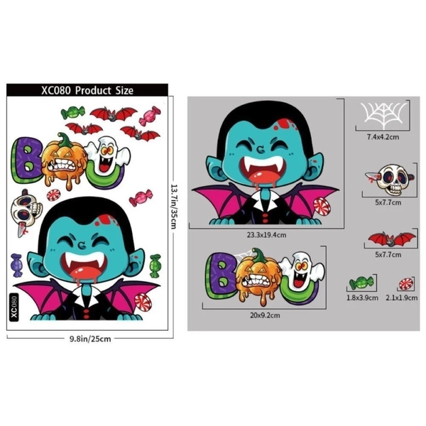 Decal 2 Mặt Trang Trí Halloween Dán Kính Bá Tước Dracula Vui Nhộn