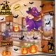 Decal 2 Mặt Trang Trí Halloween Dán Kính Cô Bé Phù Thủy Và Cây Đũa Phép Thuật