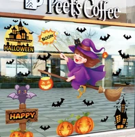 Decal 2 Mặt Trang Trí Halloween Dán Kính Cô Bé Phù Thủy Và Cây Đũa Phép Thuật