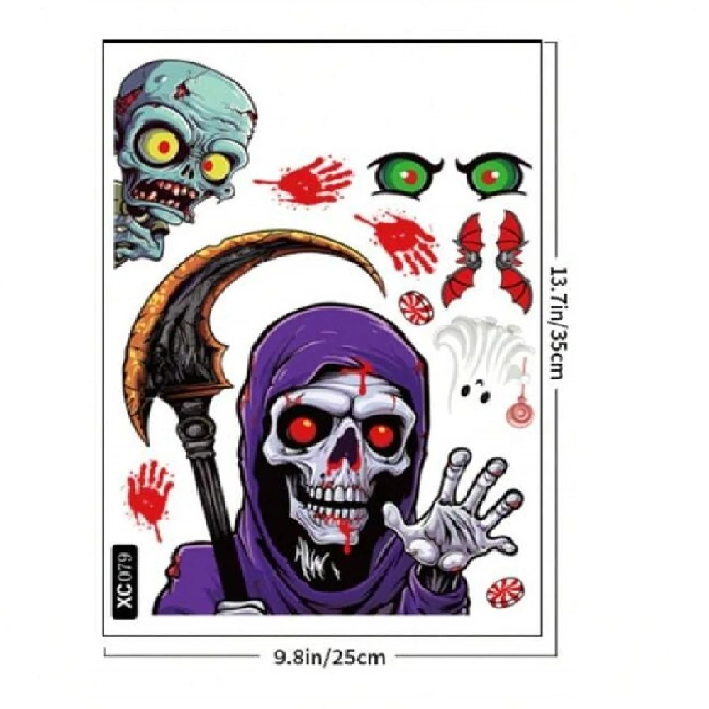 Decal 2 Mặt Trang Trí Halloween Dán Kính Thần Chết Đáng Sợ